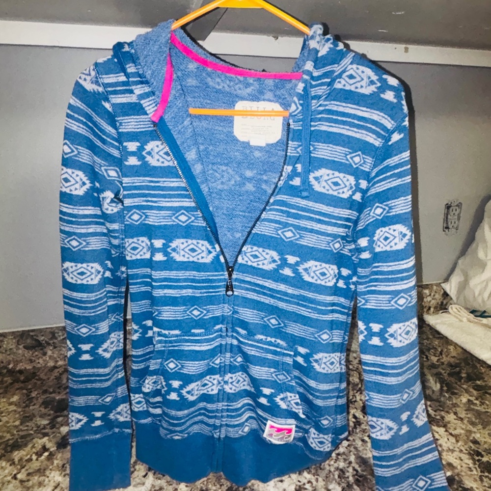 Billabong Blue Textured zip up hoodie  size small